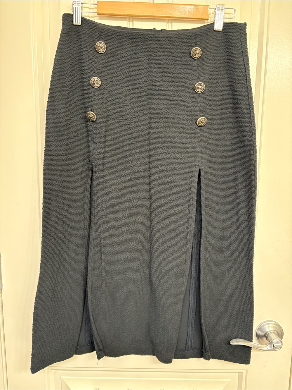 Maeve Anthropologie Navy Boho Nautical Sailor Midi Skirt with Gold-Tone Buttons